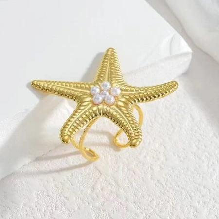 European and American cross-border source simple ocean series bracelet, golden elegant open arm ring pearl starfish ring set European and American cross-border source simple ocean series bracelet, golden elegant open arm ring pearl starfish ring set